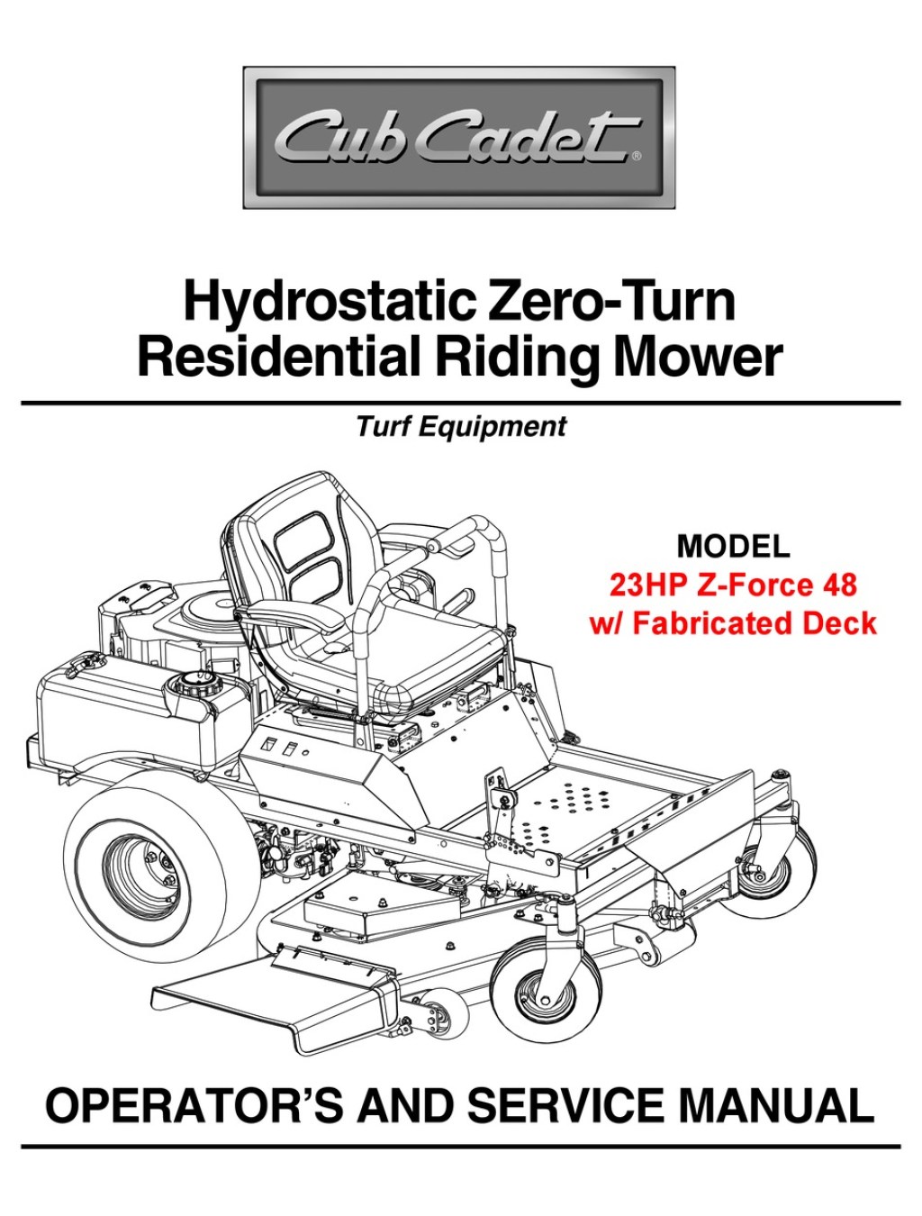Picture of: CUB CADET HP Z-FORCE  OPERATOR’S AND SERVICE MANUAL Pdf