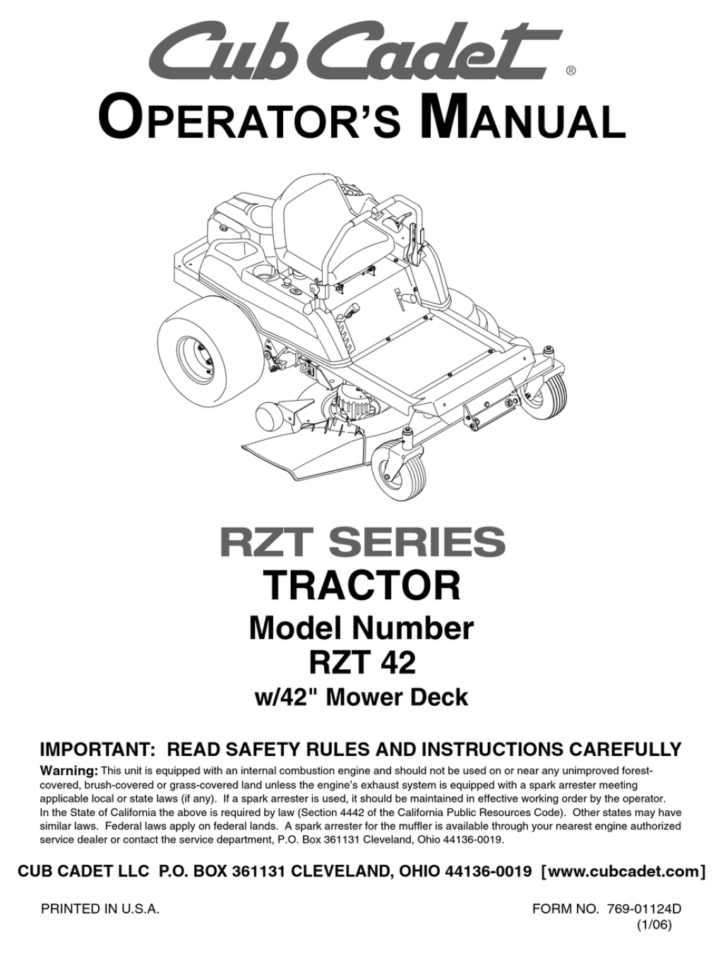 Picture of: CUB CADET RZT  OPERATOR’S MANUAL Pdf Download  ManualsLib