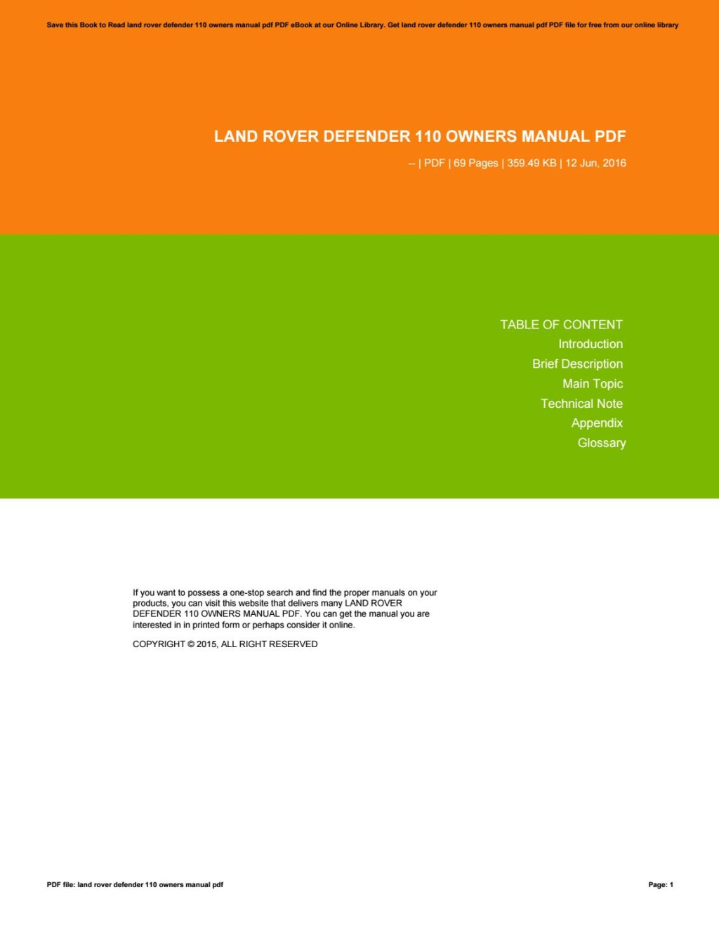 Picture of: Land rover defender  owners manual pdf by maildx – Issuu
