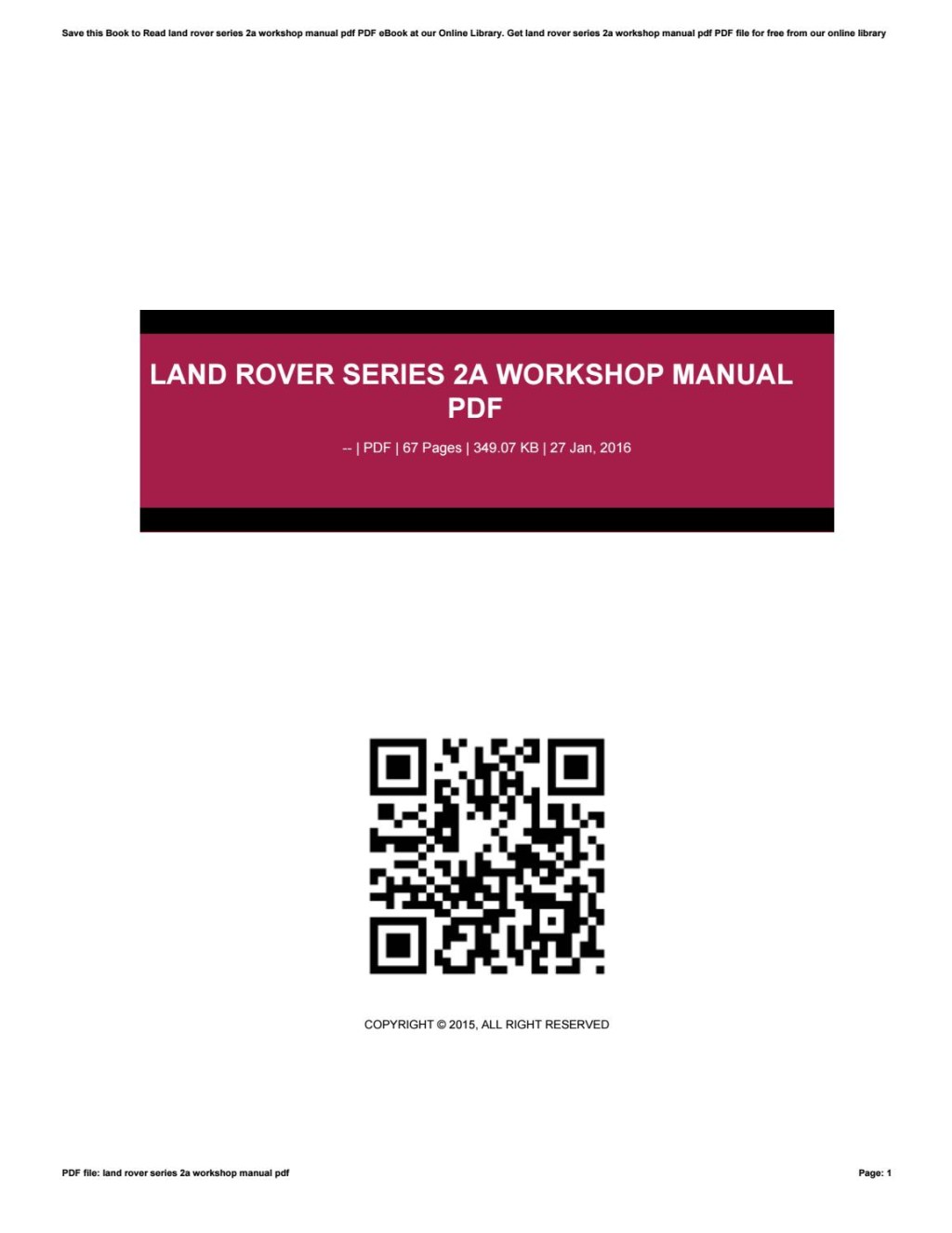 Picture of: Land rover series a workshop manual pdf by daris3darmawan – Issuu