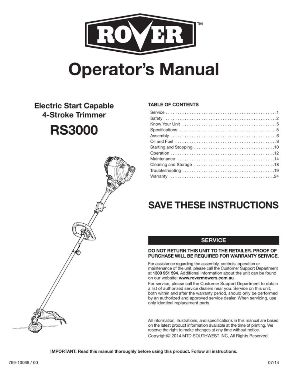 Picture of: Rover RS Line Trimmer Owner Manual  Manualzz