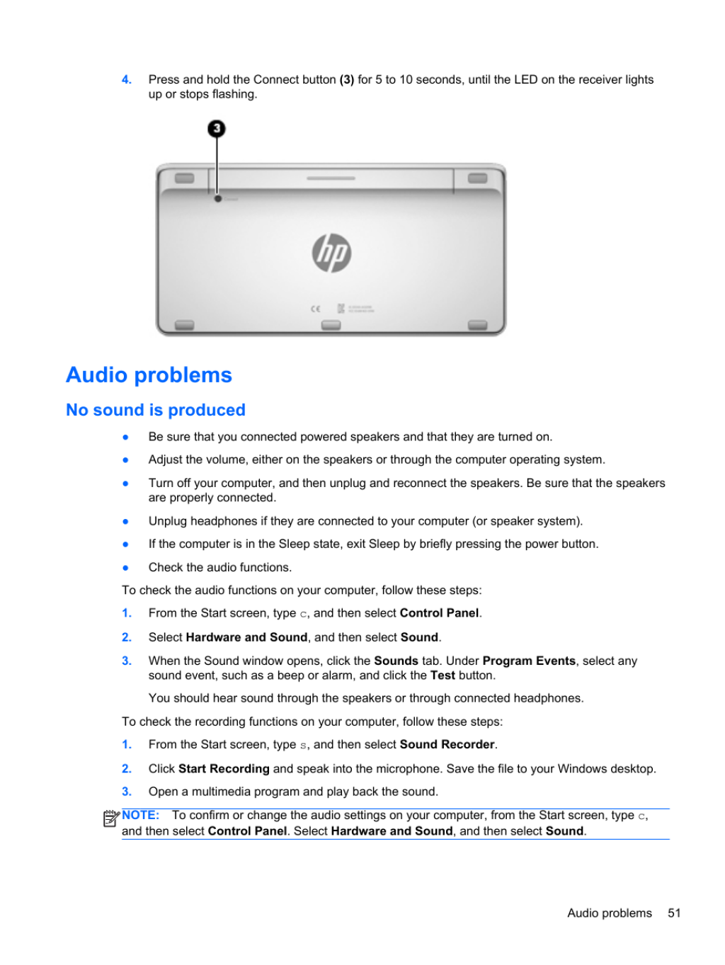 Picture of: Audio problems, No sound is produced  HP ENVY Rove -kus