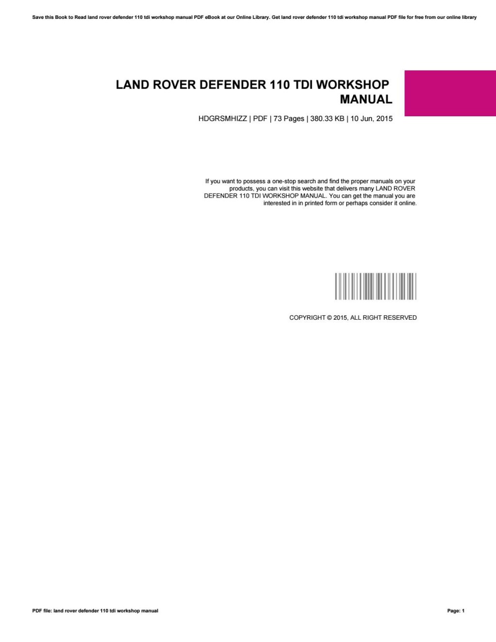Picture of: Land rover defender  tdi workshop manual by DaveCasper – Issuu