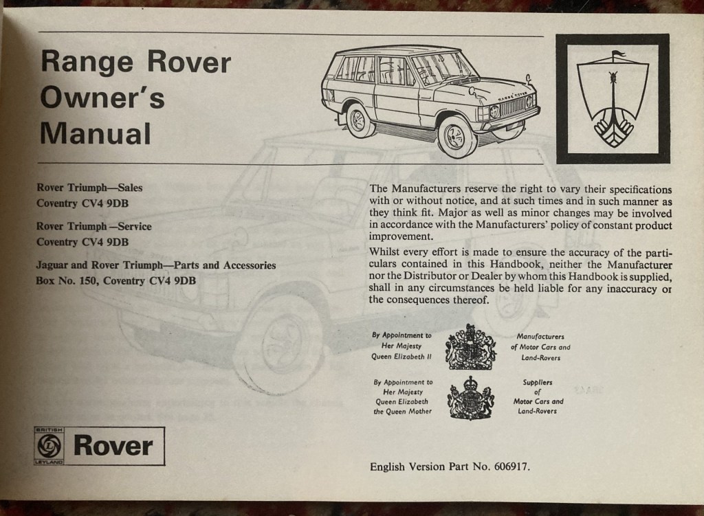 Picture of: Suffix D original Range Rover owner’s manual printed